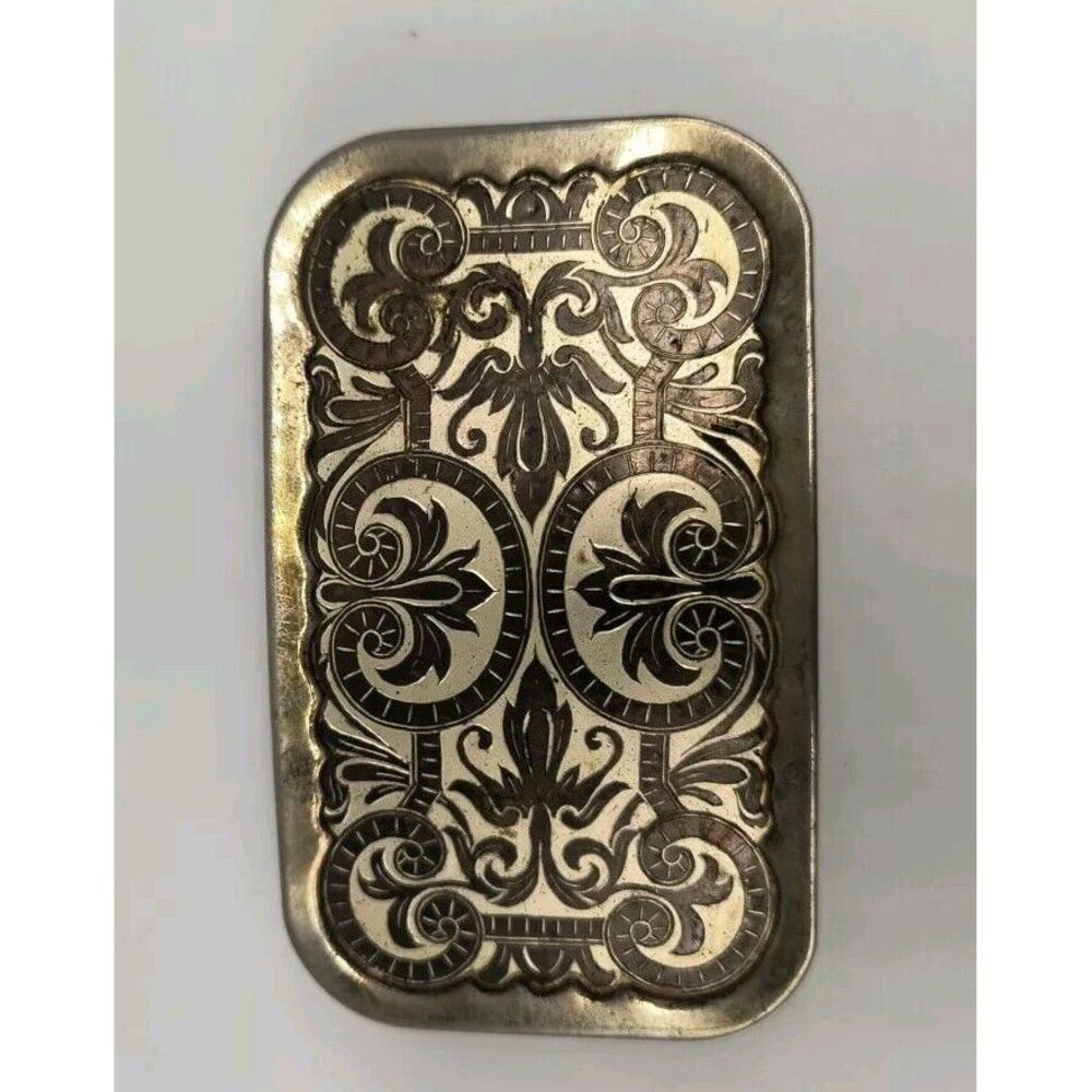 Vintage Nickel Plated Metal Western Cowboy Belt Buckle Rectangular - Picture 3 of 8